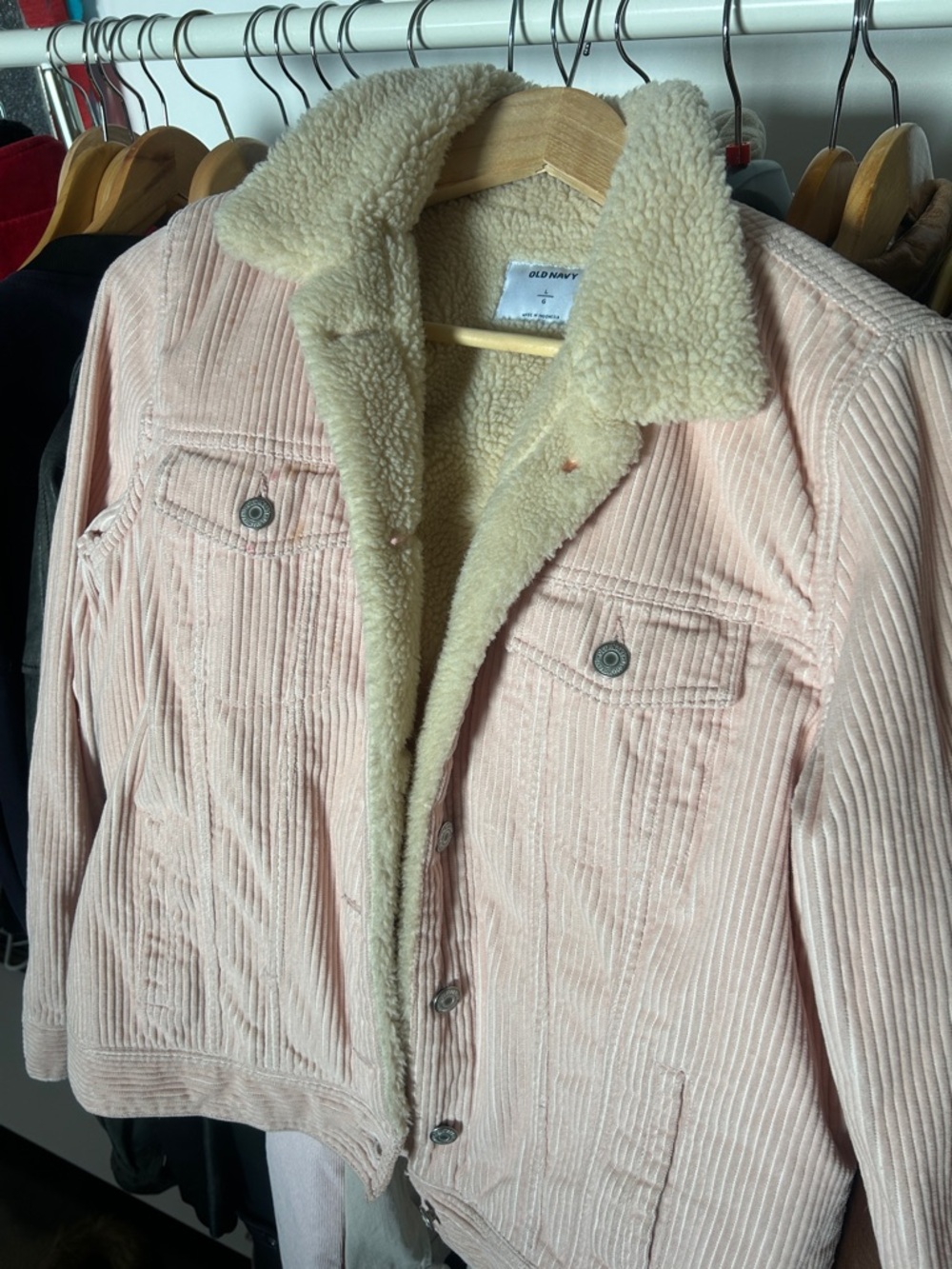 Women's Baby Pink Corduroy Sherpa-Lined Jacket